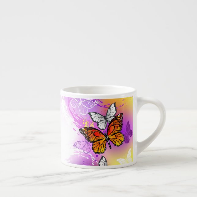 Monarch Butterflies on Purple Background Espresso Cup (Right)