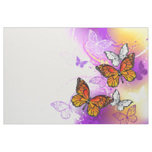 Monarch Butterflies on Purple Background Fabric