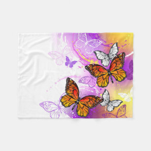 Monarch Butterflies on Purple Background Fleece Blanket