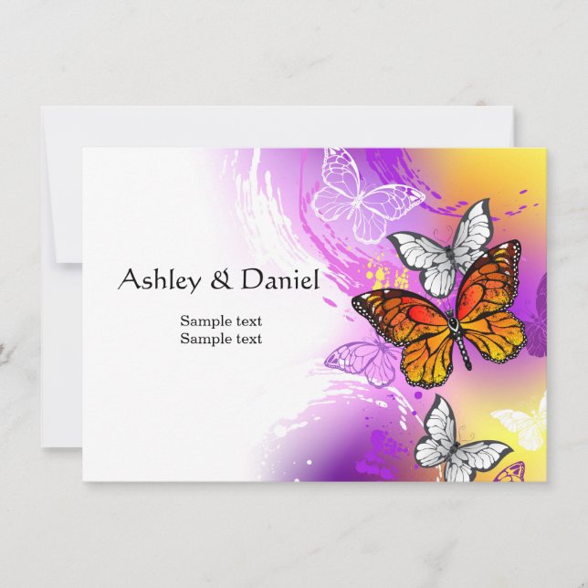 Monarch Butterflies on Purple Background Invitation (Front)