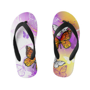 Monarch Butterflies on Purple Background Kid's Flip Flops
