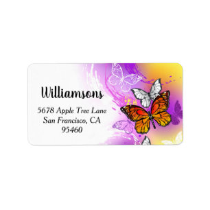 Monarch Butterflies on Purple Background Label