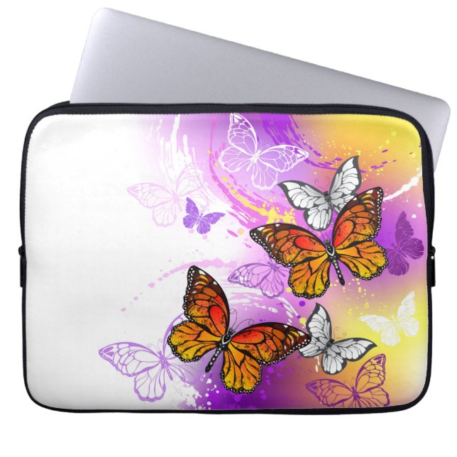 Monarch Butterflies on Purple Background Laptop Sleeve (Front)
