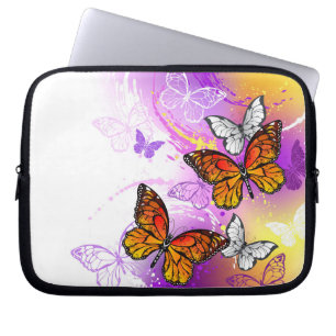 Monarch Butterflies on Purple Background Laptop Sleeve