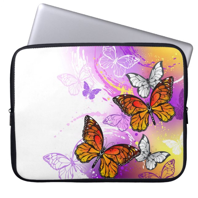 Monarch Butterflies on Purple Background Laptop Sleeve (Front)