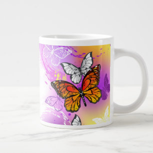 Monarch Butterflies on Purple Background Large Coffee Mug