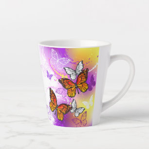 Monarch Butterflies on Purple Background Latte Mug