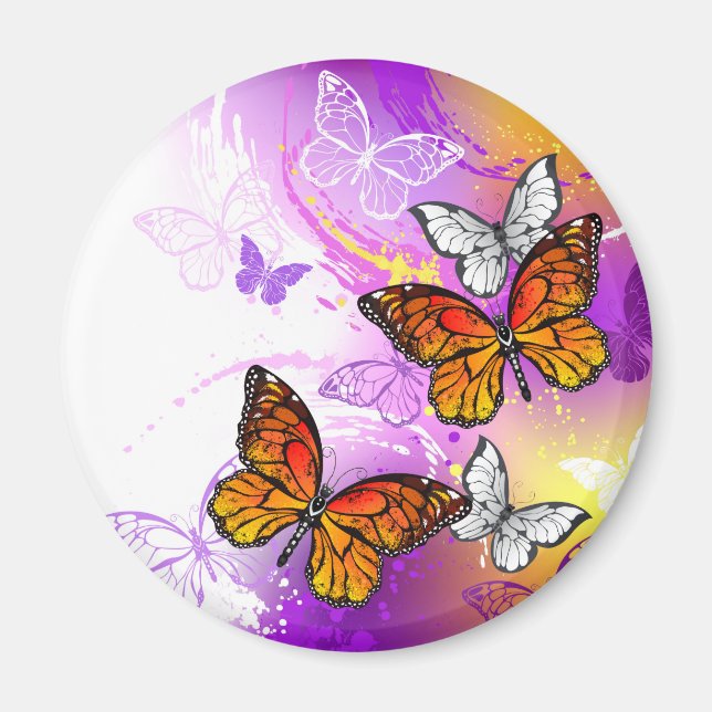 Monarch Butterflies on Purple Background Magnet (Front)