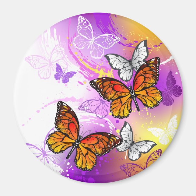 Monarch Butterflies on Purple Background Magnet (Front)