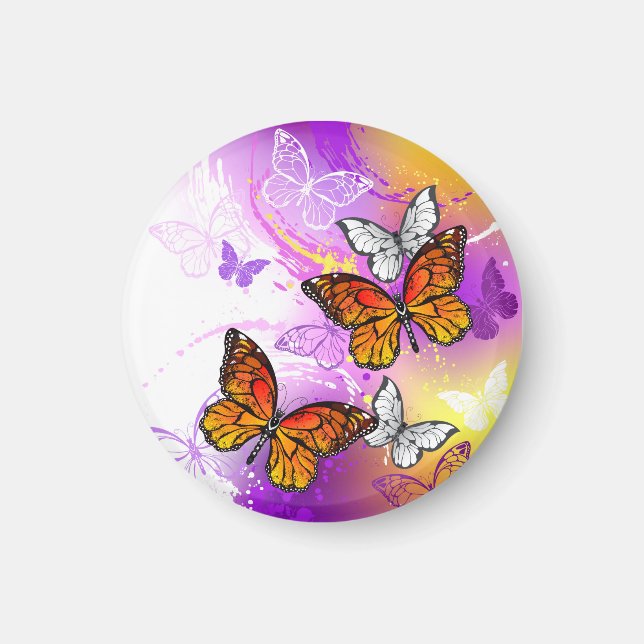 Monarch Butterflies on Purple Background Magnet (Front)