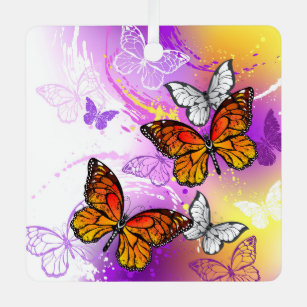 Monarch Butterflies on Purple Background Metal Tree Decoration