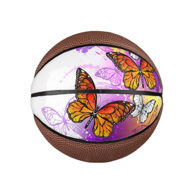 Monarch Butterflies on Purple Background Mini Basketball (Front)
