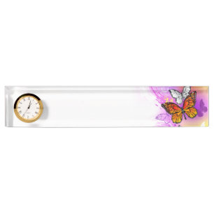 Monarch Butterflies on Purple Background Nameplate