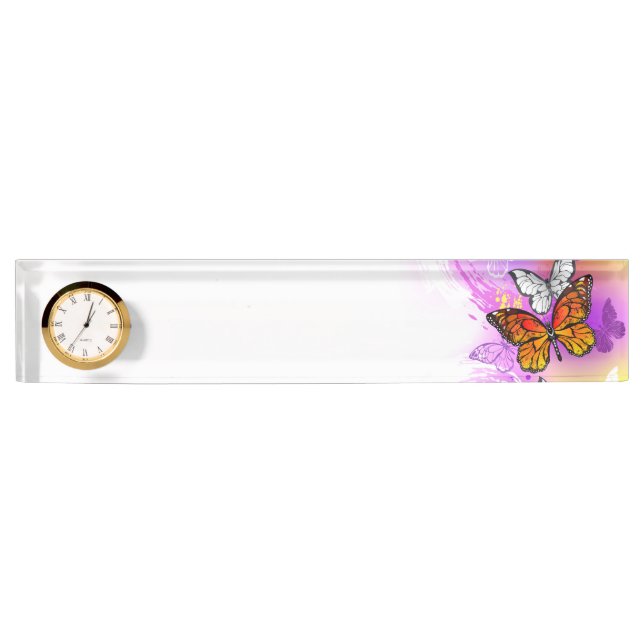 Monarch Butterflies on Purple Background Nameplate (Front)