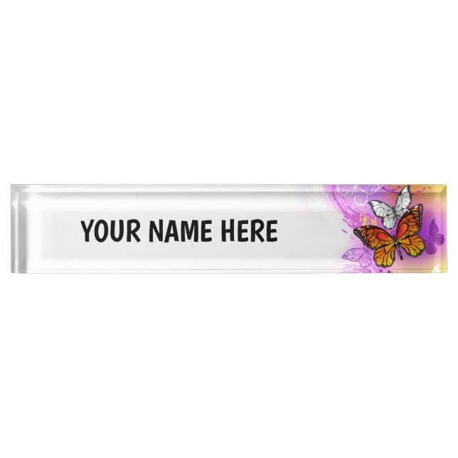 Monarch Butterflies on Purple Background Nameplate (Front)