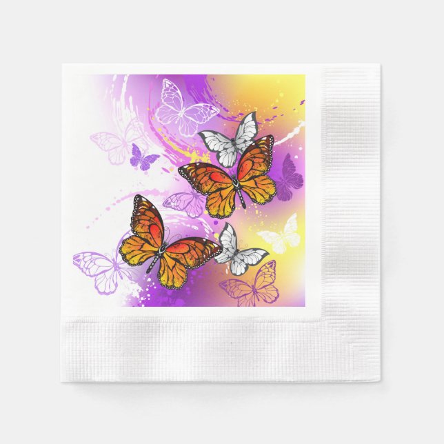 Monarch Butterflies on Purple Background Napkin (Front)