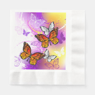 Monarch Butterflies on Purple Background Napkin