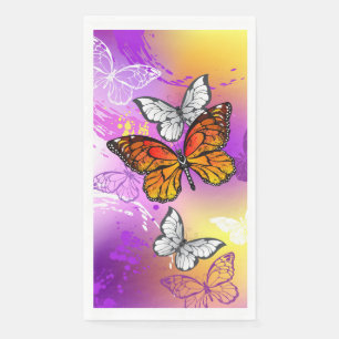 Monarch Butterflies on Purple Background Napkin