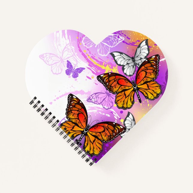 Monarch Butterflies on Purple Background Notebook (Front)