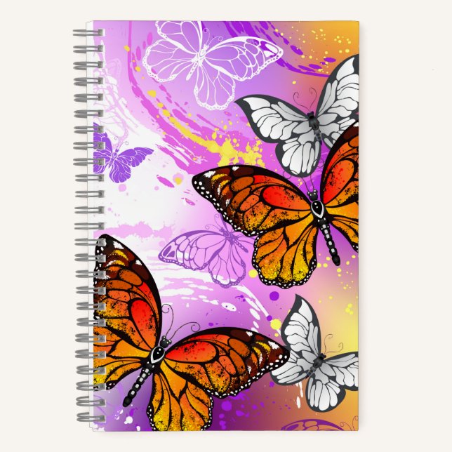Monarch Butterflies on Purple Background Notebook (Front)