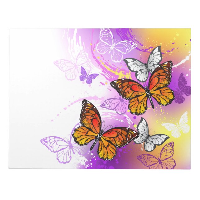 Monarch Butterflies on Purple Background Notepad (Front)
