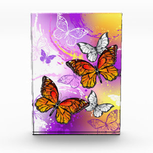 Monarch Butterflies on Purple Background Photo Block