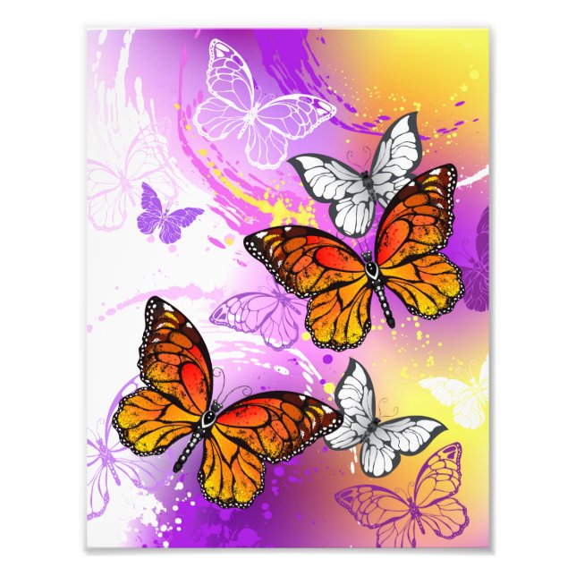 Monarch Butterflies on Purple Background Photo Print (Front)