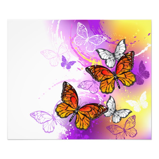 Monarch Butterflies on Purple Background Photo Print (Front)