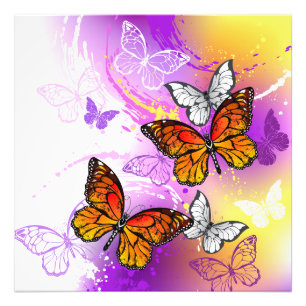 Monarch Butterflies on Purple Background Photo Print