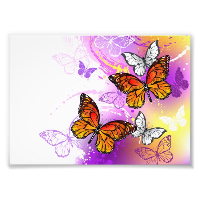 Monarch Butterflies on Purple Background Photo Print (Front)