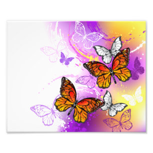Monarch Butterflies on Purple Background Photo Print