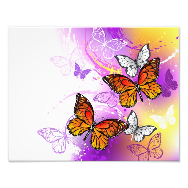 Monarch Butterflies on Purple Background Photo Print (Front)