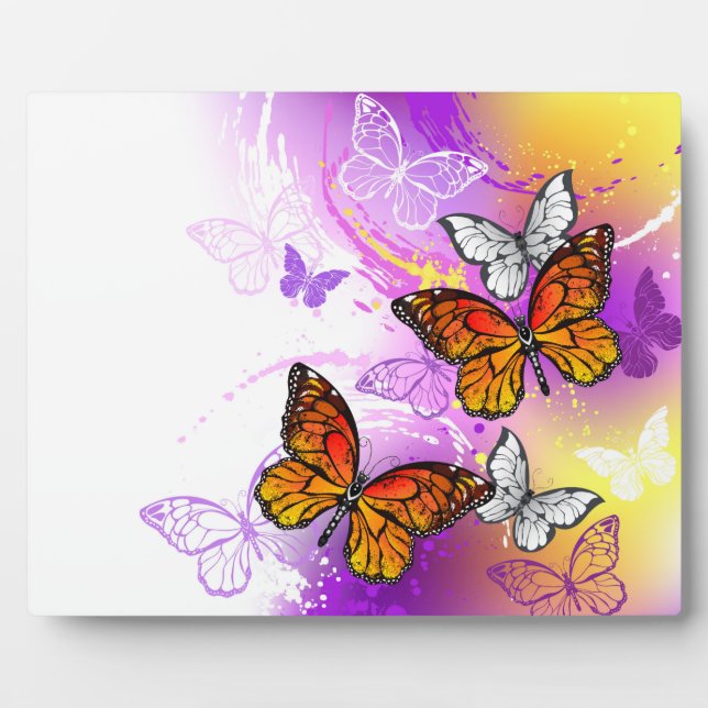 Monarch Butterflies on Purple Background Plaque (Front)
