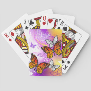 Monarch Butterflies on Purple Background Playing Cards
