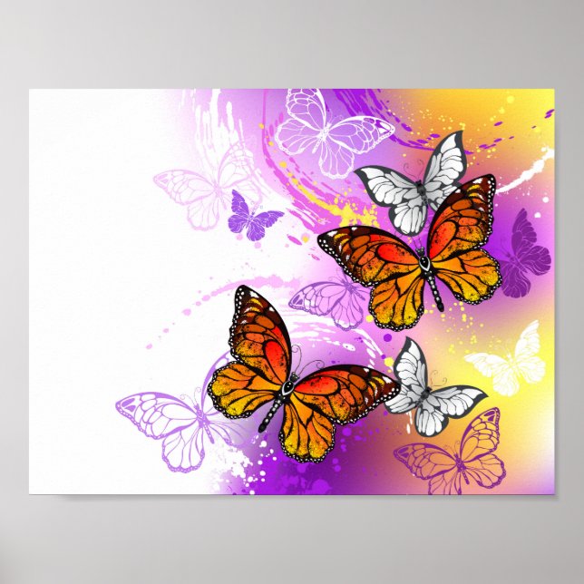 Monarch Butterflies on Purple Background Poster (Front)