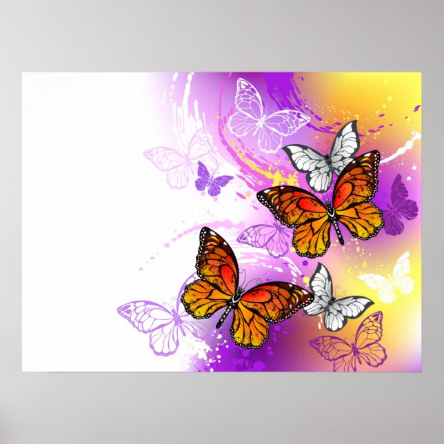 Monarch Butterflies on Purple Background Poster (Front)