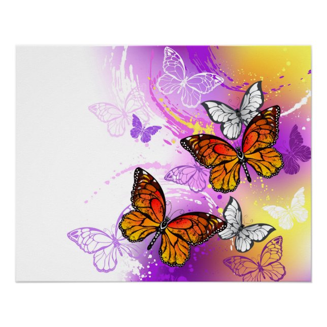 Monarch Butterflies on Purple Background Poster (Front)