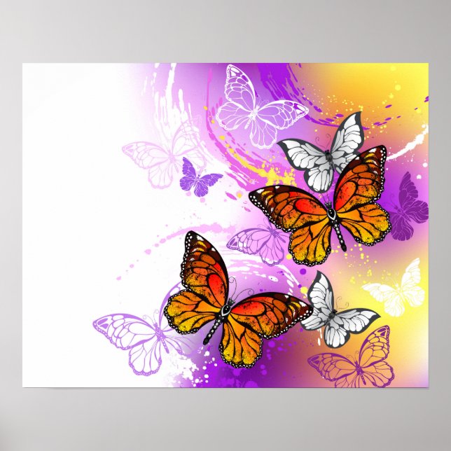 Monarch Butterflies on Purple Background Poster (Front)