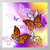 Monarch Butterflies on Purple Background
