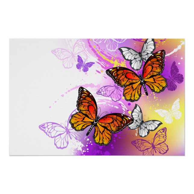 Monarch Butterflies on Purple Background Poster (Front)