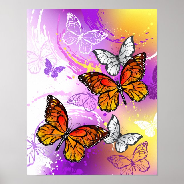 Monarch Butterflies on Purple Background Poster (Front)