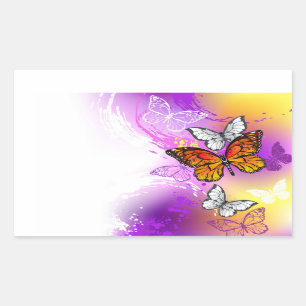 Monarch Butterflies on Purple Background Rectangular Sticker