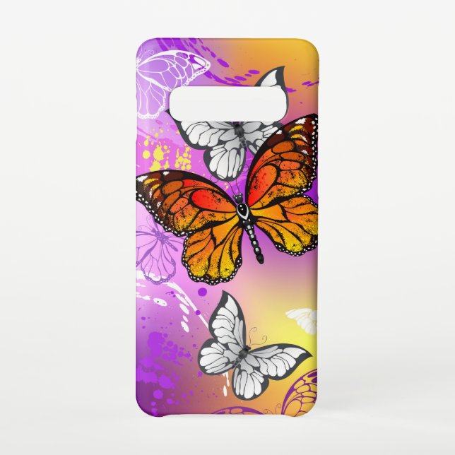 Monarch Butterflies on Purple Background Samsung Galaxy Case (Back)