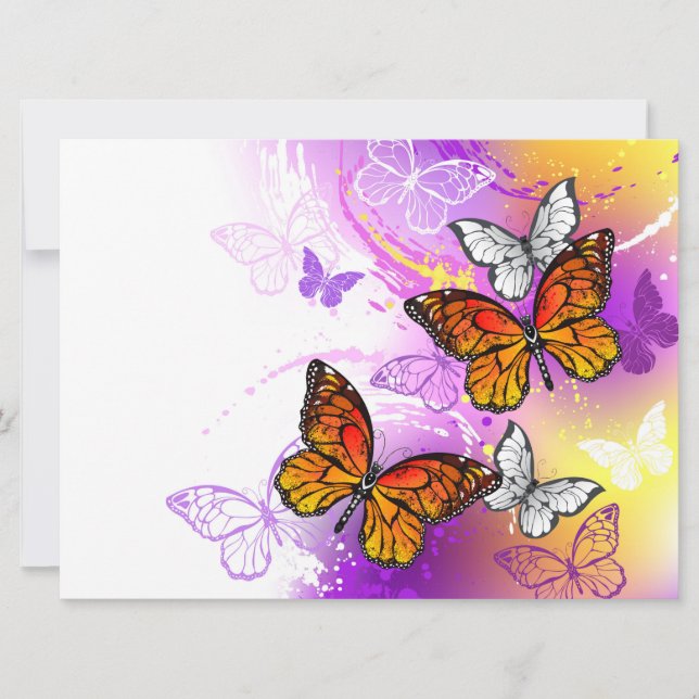 Monarch Butterflies on Purple Background Save The Date (Front)