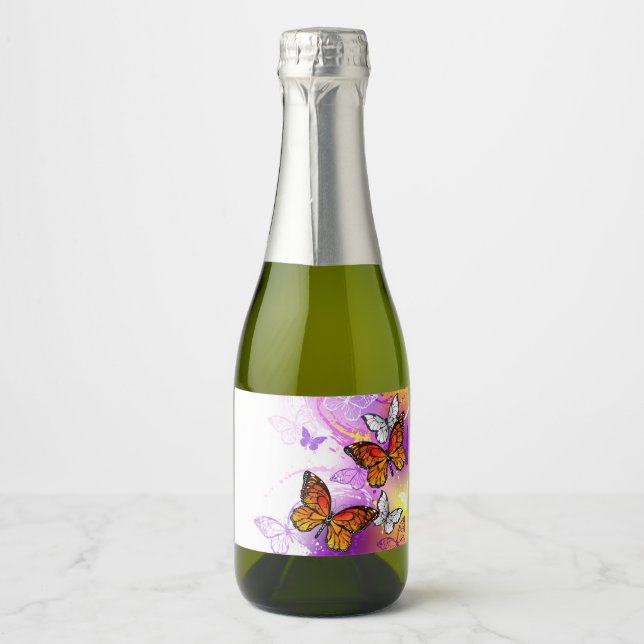 Monarch Butterflies on Purple Background Sparkling Wine Label (Front)