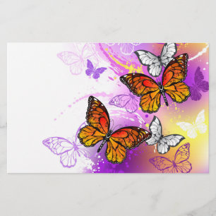 Monarch Butterflies on Purple Background Stationery