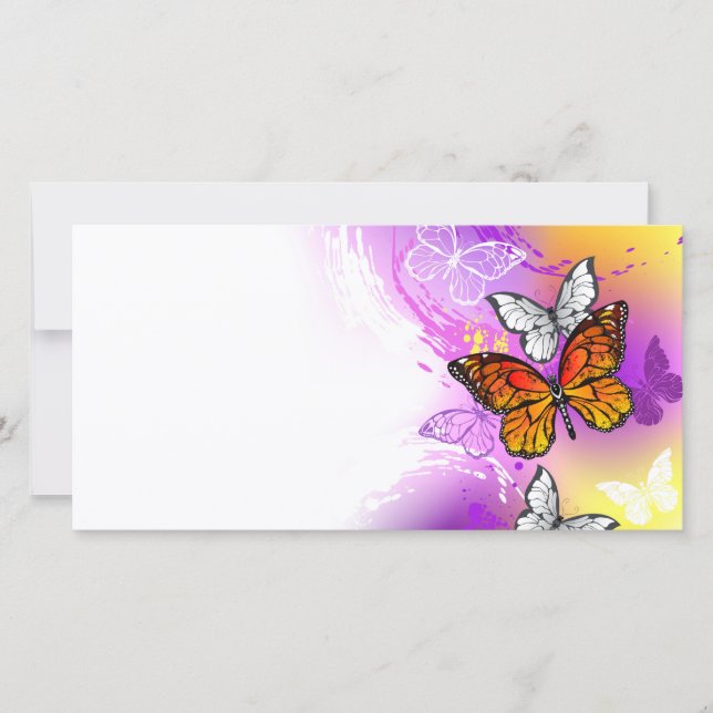 Monarch Butterflies on Purple Background Thank You Card (Front)
