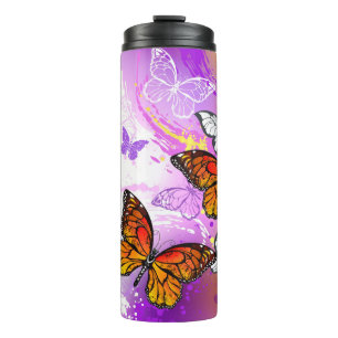 Monarch Butterflies on Purple Background Thermal Tumbler