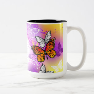 Monarch Butterflies on Purple Background Two-Tone Coffee Mug