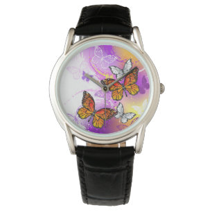 Monarch Butterflies on Purple Background Watch